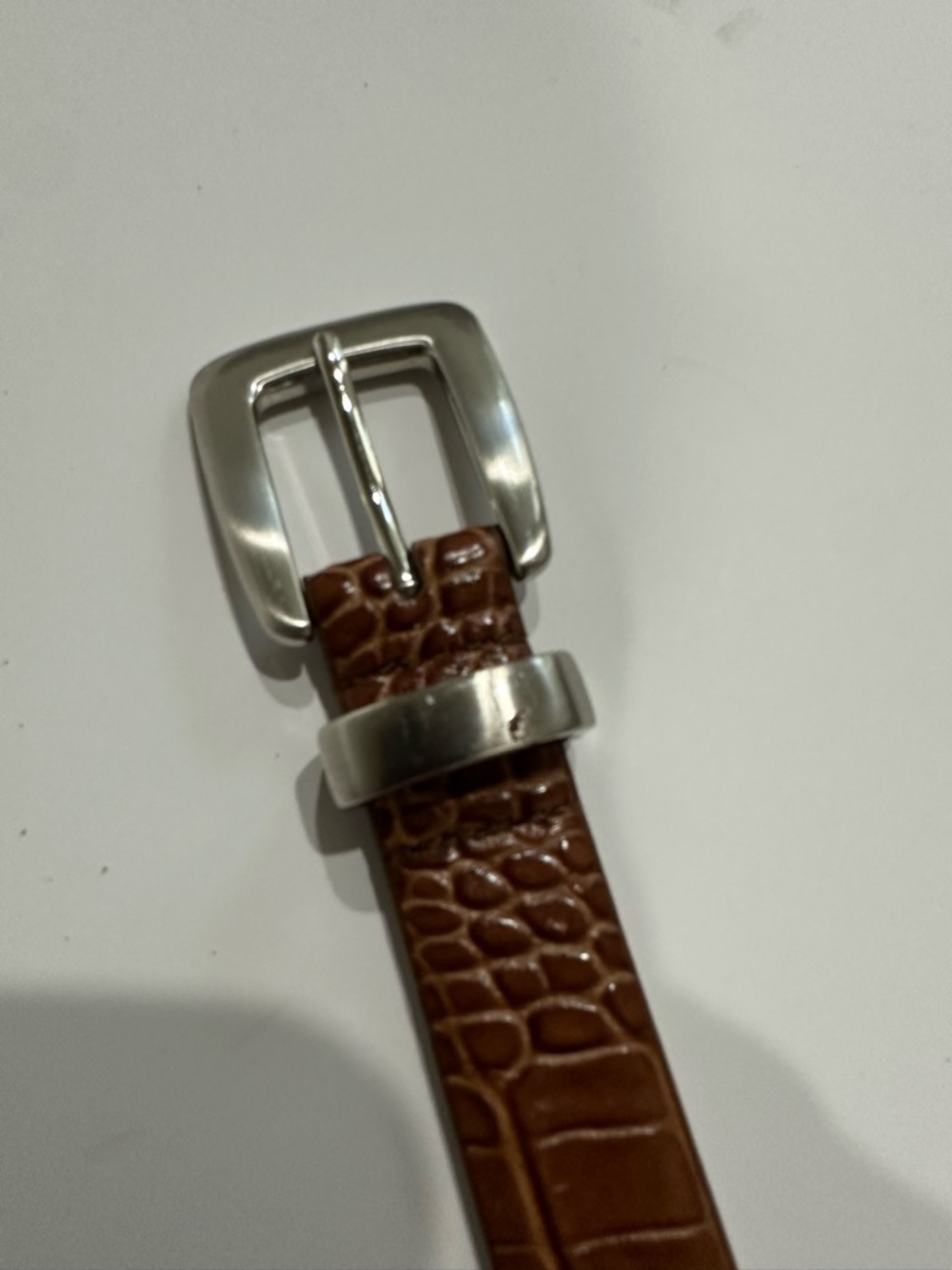 Genuine Italian Leather Brown Croc-Embossed Leather Belt with Silver Buckle